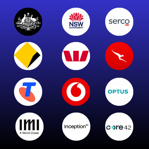 Client organisations: Australian Government, NSW Government, Serco, Commonwealth Bank of Australia, Westpac Banking Group, Qantas, Telstra, Vodafone, Optus, IMI Media, Inception42, Core42